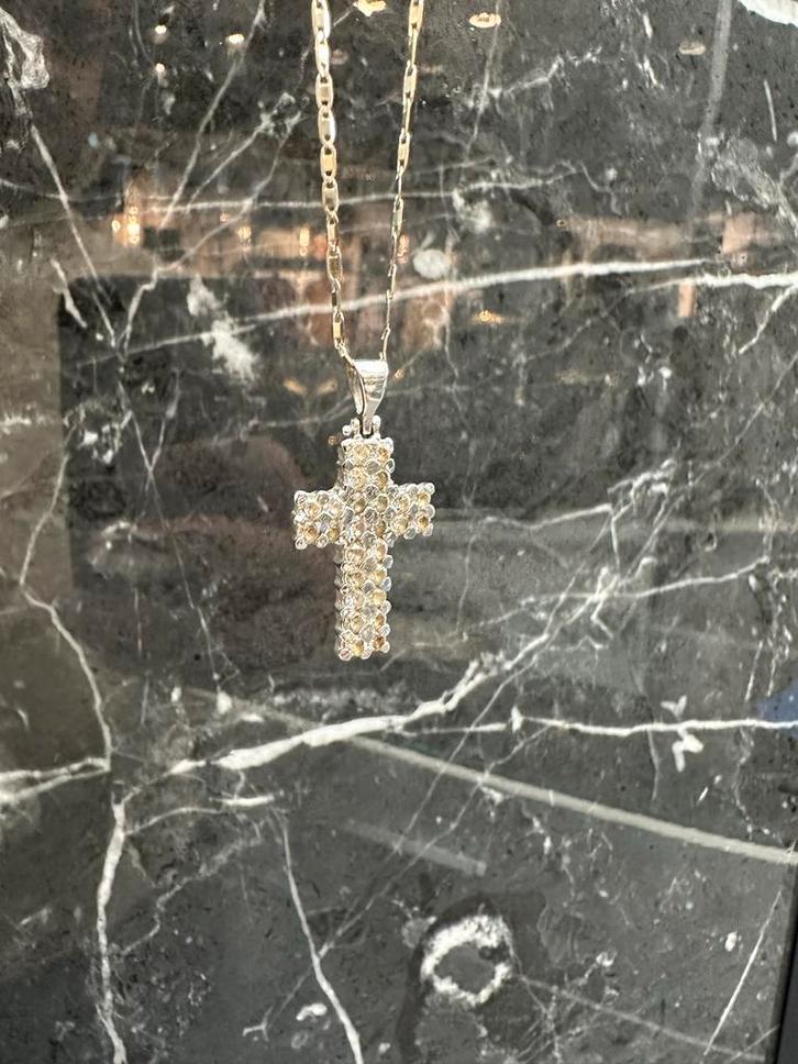 18k Witgouden Ketting met Kruis Hanger, Sieraden, Tassen en Uiterlijk, Kettingen, Zo goed als nieuw, Goud, Wit, Met hanger, Ophalen of Verzenden