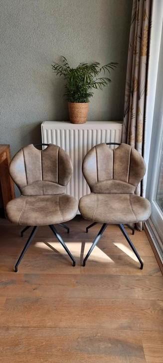 2 eetkamer stoelen olijfgroen microvezel beschikbaar voor biedingen