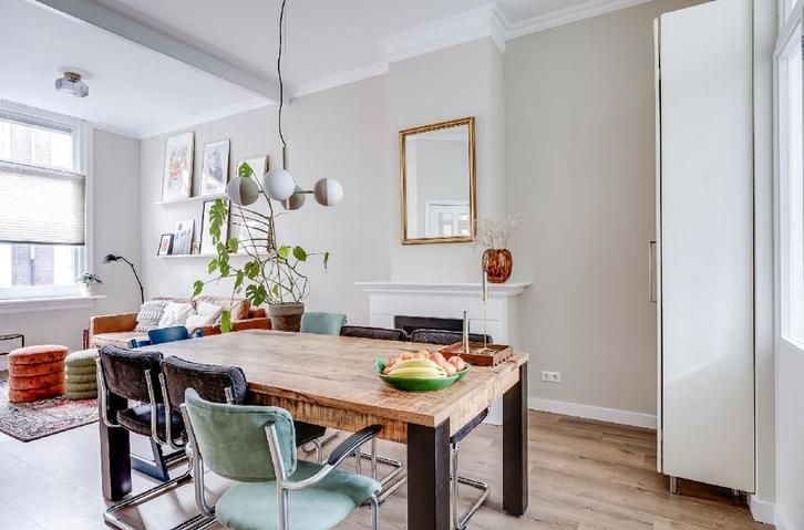 Massief Houten eettafel zwart metalen onderstel (200cm), Huis en Inrichting, Tafels | Eettafels, Gebruikt, 50 tot 100 cm, 200 cm of meer