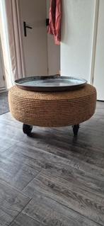 Unieke bijzettafel met touw en wielen, Ophalen, Minder dan 50 cm, Gebruikt, Rond