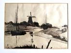 Ludwig Kühn (1859-1936) - Landschap met molen - Ets, Ingelij, Ophalen of Verzenden