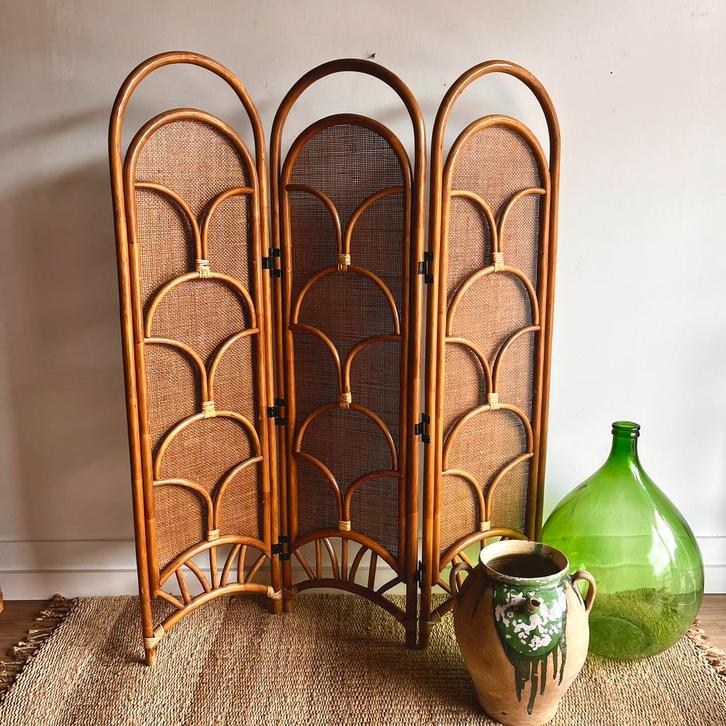 Rotan bamboe kamerscherm vintage, Huis en Inrichting, Woonaccessoires | Kamerschermen, Zo goed als nieuw, Ophalen