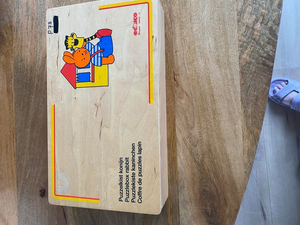 Houten Puzzelbox met 10 Puzzels, 2 tot 4 jaar, 10 tot 50 stukjes, Ophalen of Verzenden, Zo goed als nieuw