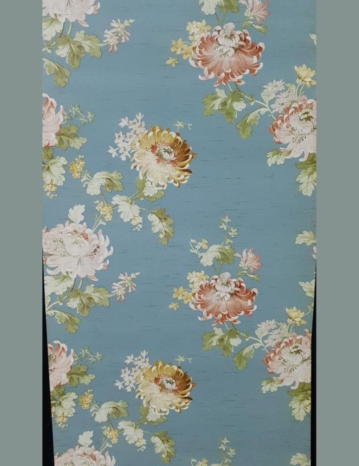 4693 60s bloemenbehang blauw klassiek landhuis stijl  swiet, Huis en Inrichting, Stoffering | Behang, Roze, 75 m² of meer, Ophalen of Verzenden