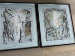 John Hansen, 2x Acryl op papier in lijst,, Antiek en Kunst, Kunst | Schilderijen | Modern, Ophalen