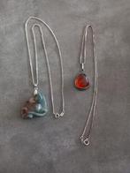 2 grote prachtige hangers aan zilveren gemerkte ketting., Ophalen of Verzenden, Gebruikt, Zilver, Zilver