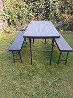Te koop opklapbare picknick tafel met 2 banken., Ophalen, Zo goed als nieuw, Rechthoekig, Hout