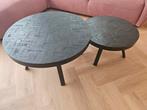 Dimehouse salontafel rond 2 stuks zwart visgraat teakhout, Huis en Inrichting, Ophalen, Gebruikt