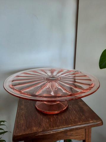 Vintage taartschaal persglas vintage roze België 