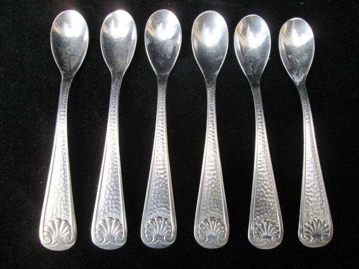 6 Thee Lepeltjes Gemerkt G SOLA Z met Palmet Decoratie, Antiek en Kunst, Antiek | Bestek, Ophalen of Verzenden