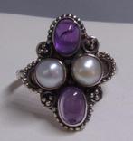 Nieuwe zilveren ring met Parels en Amethisten, Verzenden, Paars, Nieuw, Dame