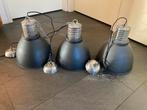 Drie industriële hanglampen, Huis en Inrichting, Ophalen, Gebruikt, Metaal, Minder dan 50 cm