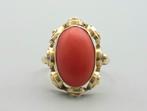 Gouden vintage ring met bloedkoraal. 2025/552., Ophalen of Verzenden, Goud, Ring, Met edelsteen