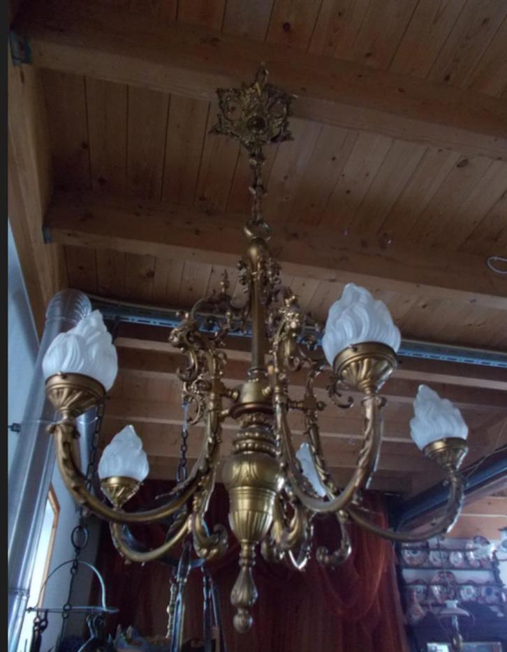 Antiek bronzen kroonluchter frans, Antiek en Kunst, Antiek | Lampen, Ophalen of Verzenden
