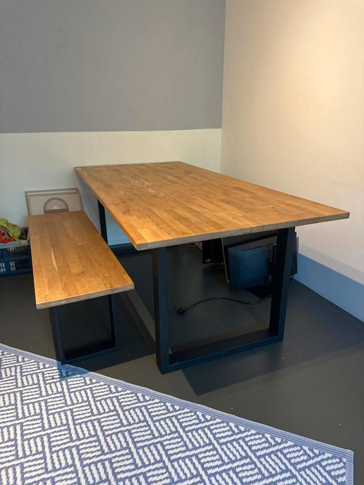 Eikenhouten Eettafel met Bank, Huis en Inrichting, Tafels | Eettafels, Gebruikt, 50 tot 100 cm, 200 cm of meer, Vijf personen of meer