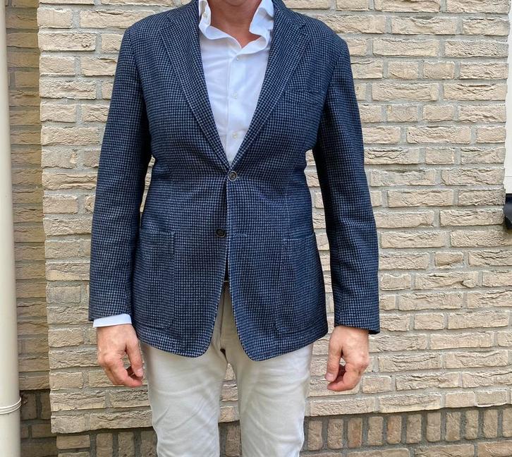 Corneliani colbert mt 52 donkerblauw ruitje zgan!, Kleding | Heren, Kostuums en Colberts, Zo goed als nieuw, Maat 52/54 (L), Blauw