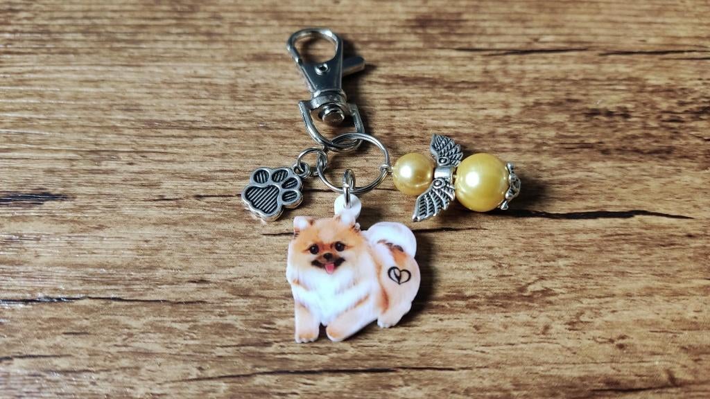 Sleutelhanger Bag charm Pommeriaan met beschermengeltje, Verzenden, Nieuw