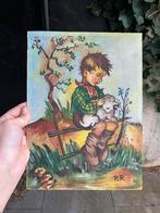 Tekening schilderij vintage brocante jongetje met een schaap, Huis en Inrichting, Woonaccessoires | Schilderijen, Tekeningen en Foto's