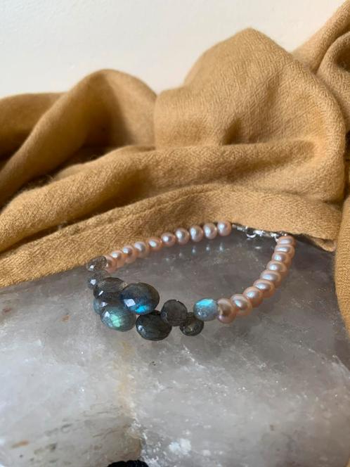 Labradoriet facet parel zoetwater beschermt geluk balans, Sieraden, Tassen en Uiterlijk, Armbanden, Nieuw, Zilver, Met bedels of kralen