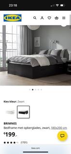 Ikea Brimnes zwart bed 160x200 + pocketvering matras ikea, Ophalen, Zwart, Tweepersoons, Zo goed als nieuw