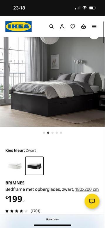 Ikea Brimnes zwart bed 160x200 + pocketvering matras ikea beschikbaar voor biedingen