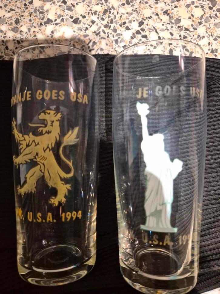WK 94 USA Bierglazen - Oranje Goes USA, Verzamelen, Sportartikelen en Voetbal, Gebruikt, Ophalen of Verzenden