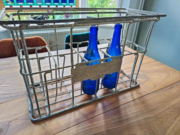 Vintage metalen flessenmand / krat voor 10 flessen, Antiek en Kunst, Antiek | Keukenbenodigdheden, Ophalen of Verzenden
