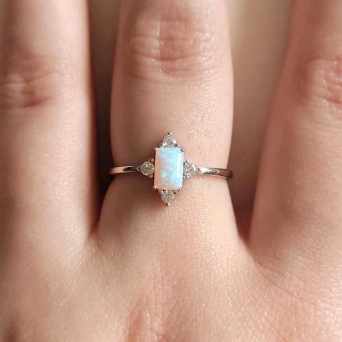 925 zilveren lab opaal zirkonia ring, Sieraden, Tassen en Uiterlijk, Ringen, Nieuw, Dame, 17 tot 18, Zilver, Zilver, Met edelsteen