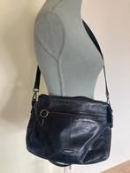 Donkerblauw leren tas - Claudio Ferrici, Sieraden, Tassen en Uiterlijk, Tassen | Damestassen, Ophalen of Verzenden, Gebruikt, Blauw