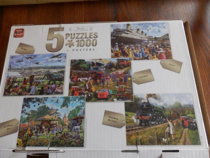 King legpuzzels 5 x 1000 Stukjes Puzzel (68 x 49 cm), Hobby en Vrije tijd, Denksport en Puzzels, Gebruikt, Legpuzzel, 500 t/m 1500 stukjes