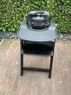 kidsmill kinderstoel zwart  leren bekleding tuigje tafelblad, Ophalen, Gebruikt, Meegroeistoel, Gordel(s)