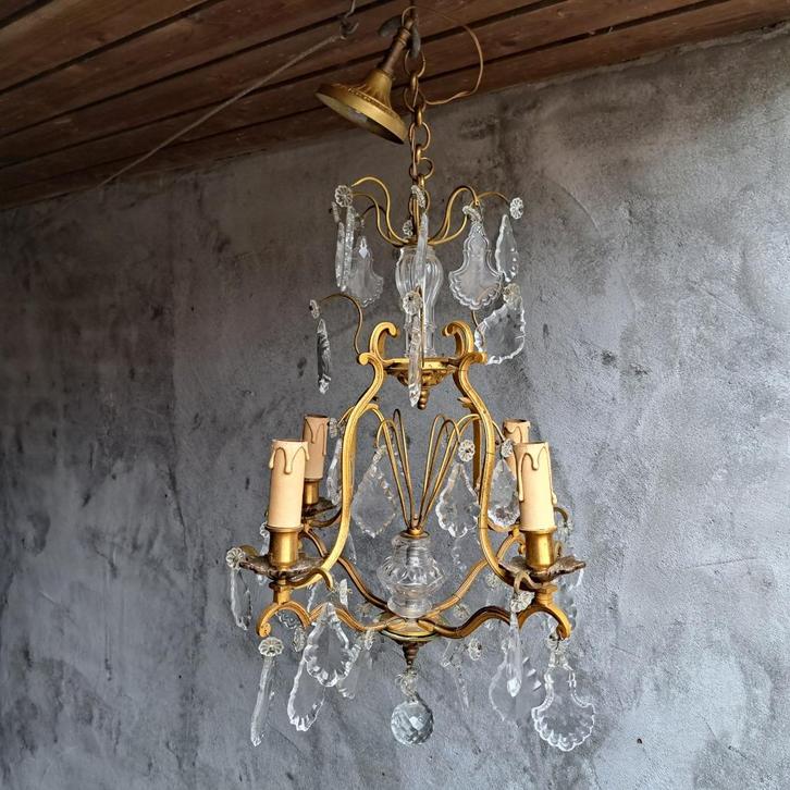 Mooie oude Franse kroonluchter lamp glazen pegels *Etage3*, Huis en Inrichting, Lampen | Kroonluchters, Zo goed als nieuw, Ophalen