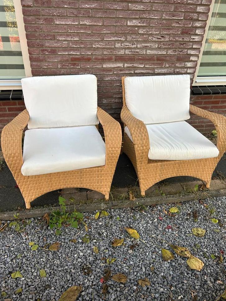 2 Royale Tuinfauteuils met Wasbare Kussens, Tuin en Terras, Tuinstoelen, Gebruikt, Rotan, Ophalen