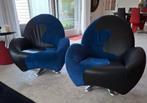 2x Leolux fauteuil Posada zwart / blauw, Huis en Inrichting, Ophalen, Gebruikt, 75 tot 100 cm, Leer
