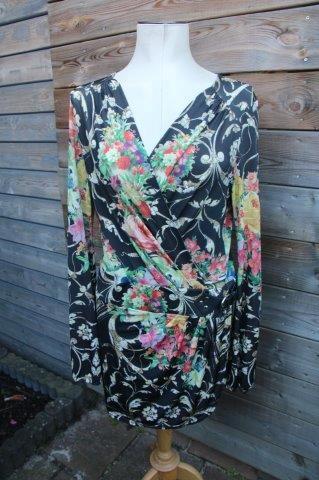 Overslagjurk zwart/ kleur Etoile du Monde mt 3 (M) Vaste pr, Kleding | Dames, Jurken, Zo goed als nieuw, Maat 38/40 (M), Zwart