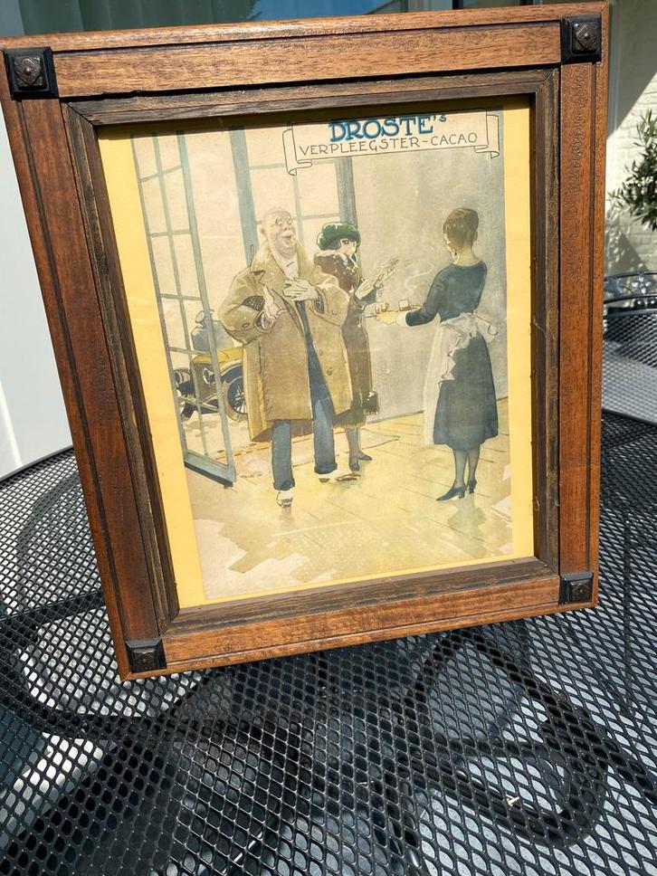 Droste Cacao Reclame in Houten Lijst - 48x42cm, Antiek en Kunst, Kunst | Overige Kunst, Ophalen