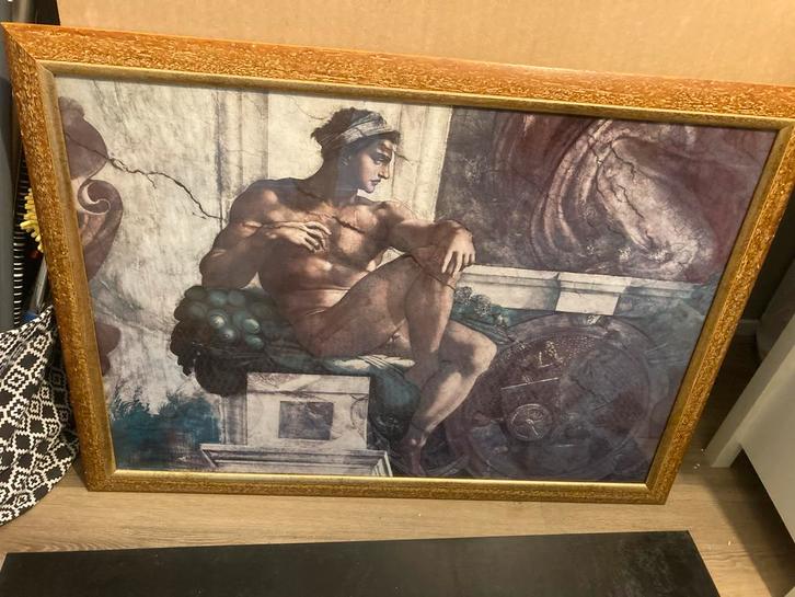 Michelangelo Reproductie met Lijst. 1.10x0.80 cm, Antiek en Kunst, Kunst | Tekeningen en Foto's, Ophalen