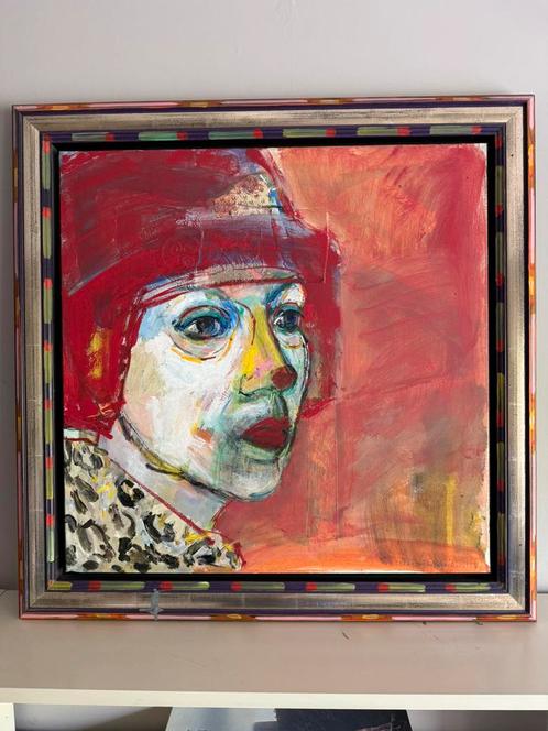 Olieverf Elly Dijkshoorn, met applique, mooie lijst, Antiek en Kunst, Kunst | Schilderijen | Modern, Ophalen of Verzenden