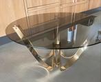 Vintage Salontafel - rookglas- brass  seventies Dunbar, Ophalen, Gebruikt, 50 tot 100 cm, Rond