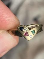 8 karaat geelgouden vintagering smaragd saffier robijn, Ophalen of Verzenden, Dame, Goud, Kleiner dan 17