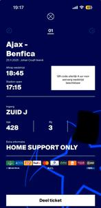 Ajax benfica, Tickets en Kaartjes, Evenementen en Festivals, Eén persoon