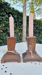 Set van 2 vintage Art Deco kandelaartjes, kaarsenhouder, Gebruikt, Bruin, Vintage, Ophalen of Verzenden