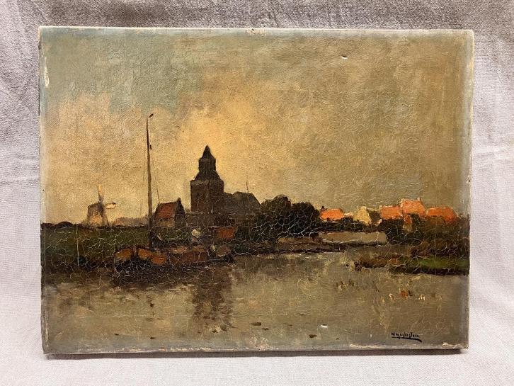 Hollands dorpsgezicht – W. Markestein – Haagse School, Antiek en Kunst, Kunst | Schilderijen | Klassiek, Verzenden