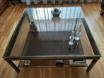 Exclusieve messing/glazen salontafel, Huis en Inrichting, Tafels | Salontafels, 50 tot 100 cm, Minder dan 50 cm, Glas, 100 tot 150 cm