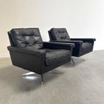 Vintage zwart leren fauteuil jaren 60 70 80, Ophalen, 75 tot 100 cm, 75 tot 100 cm, Vintage design