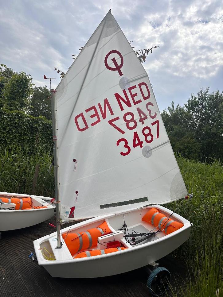 Optimist jeugdzeilboot NED 3487, Watersport en Boten, Open zeilboten, Gebruikt, Optimist, Minder dan 3 meter, Polyester, Geen motor