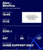 Te koop 1 kaart voor de kraker Ajax vs Benfica sfeervak 427, Tickets en Kaartjes, Eén persoon, September
