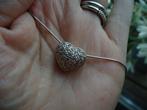 mooie echt zilveren ketting met mooi bol hartje vol steentje, Sieraden, Tassen en Uiterlijk, Kettingen, Ophalen of Verzenden, Zo goed als nieuw