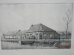 Mooie grote ets Veerhuis te DAKNAM< (Belgie) ??, gesigneerd, Ophalen