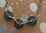 zwart zilveren kleur collier met stras en moderne schakels, Zwart, Ophalen of Verzenden, Zo goed als nieuw, Zilver